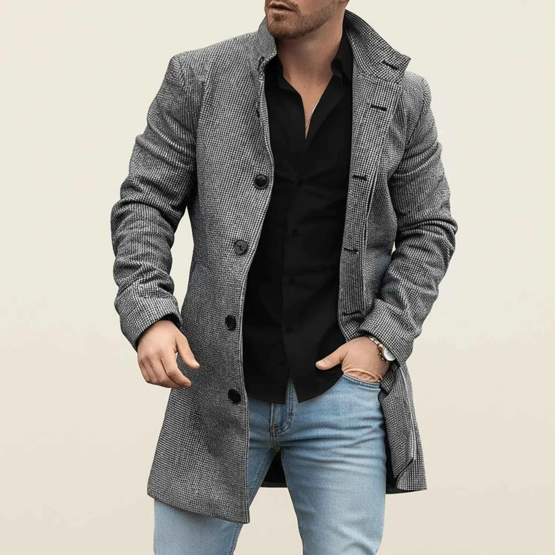 Men's Stylish Notched Lapel Overcoat Gray