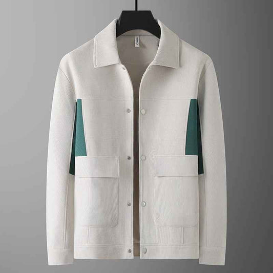 Men's Corduroy Cotton Oversized Flap Pockets Jacket Winter White