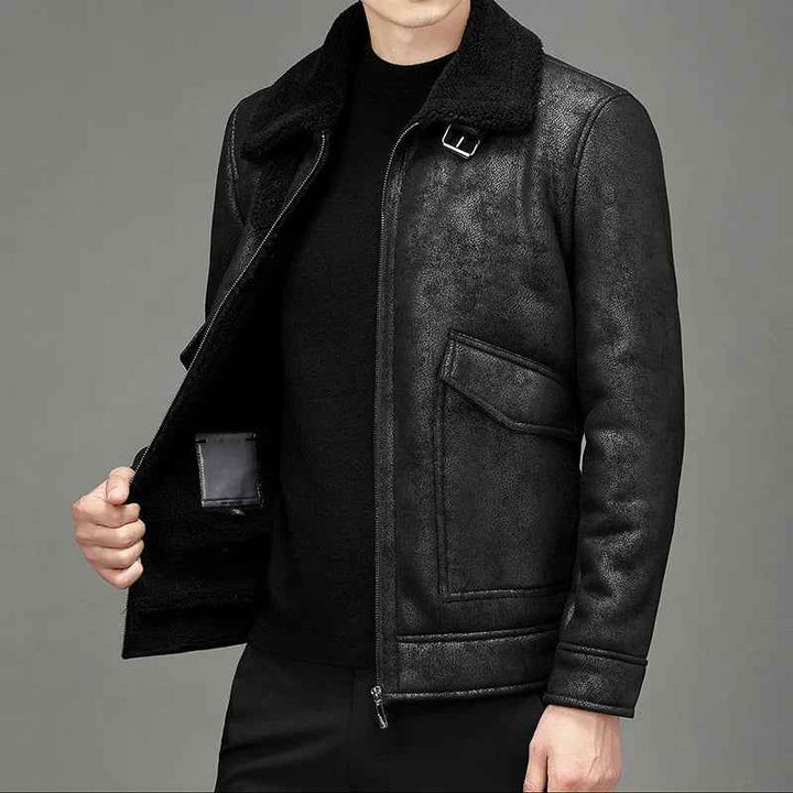 Men's Suede Aviator Jacket Black