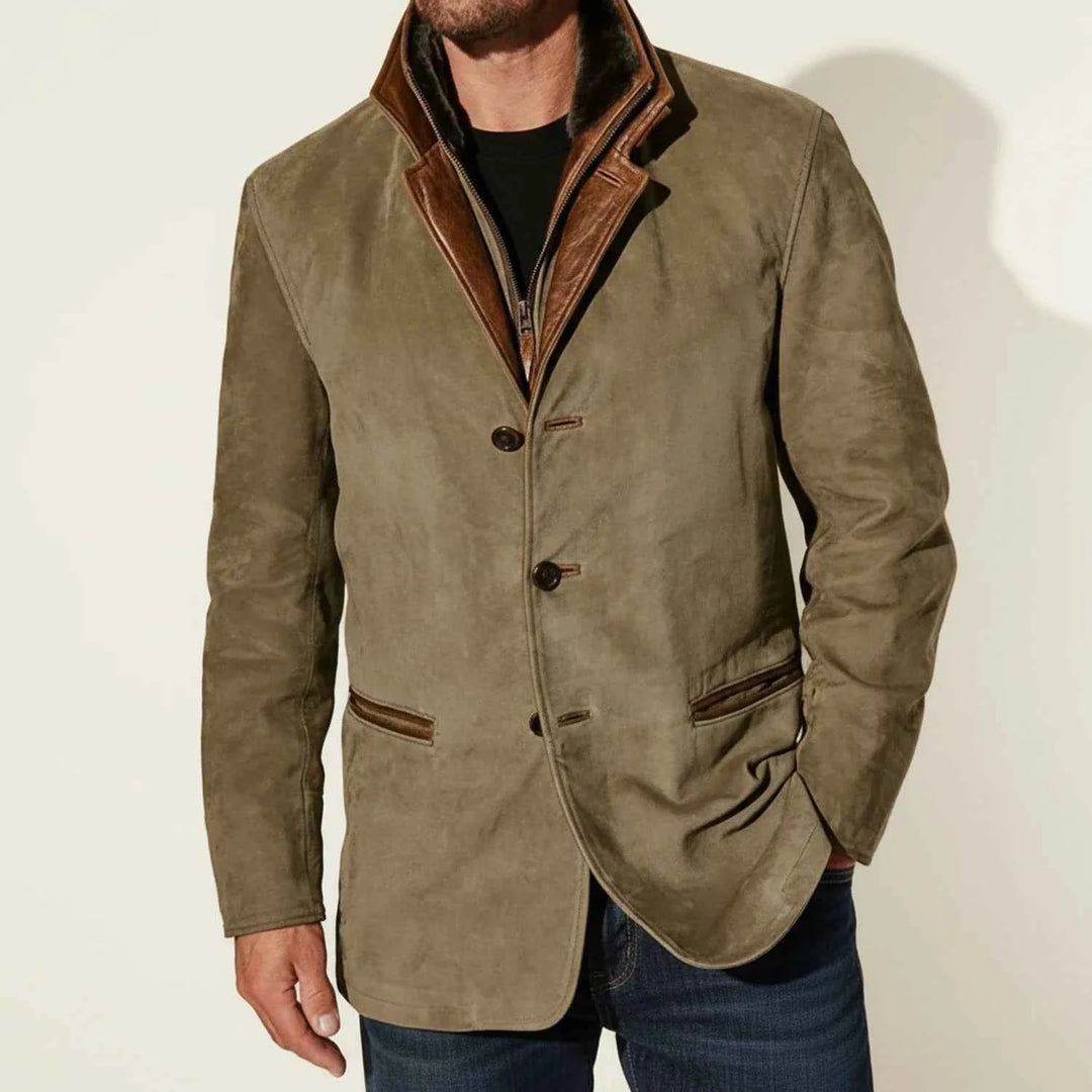 Men's Suede Style Blazer Jacket Khaki
