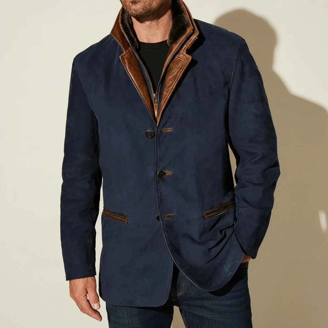 Men's Suede Style Blazer Jacket Blue