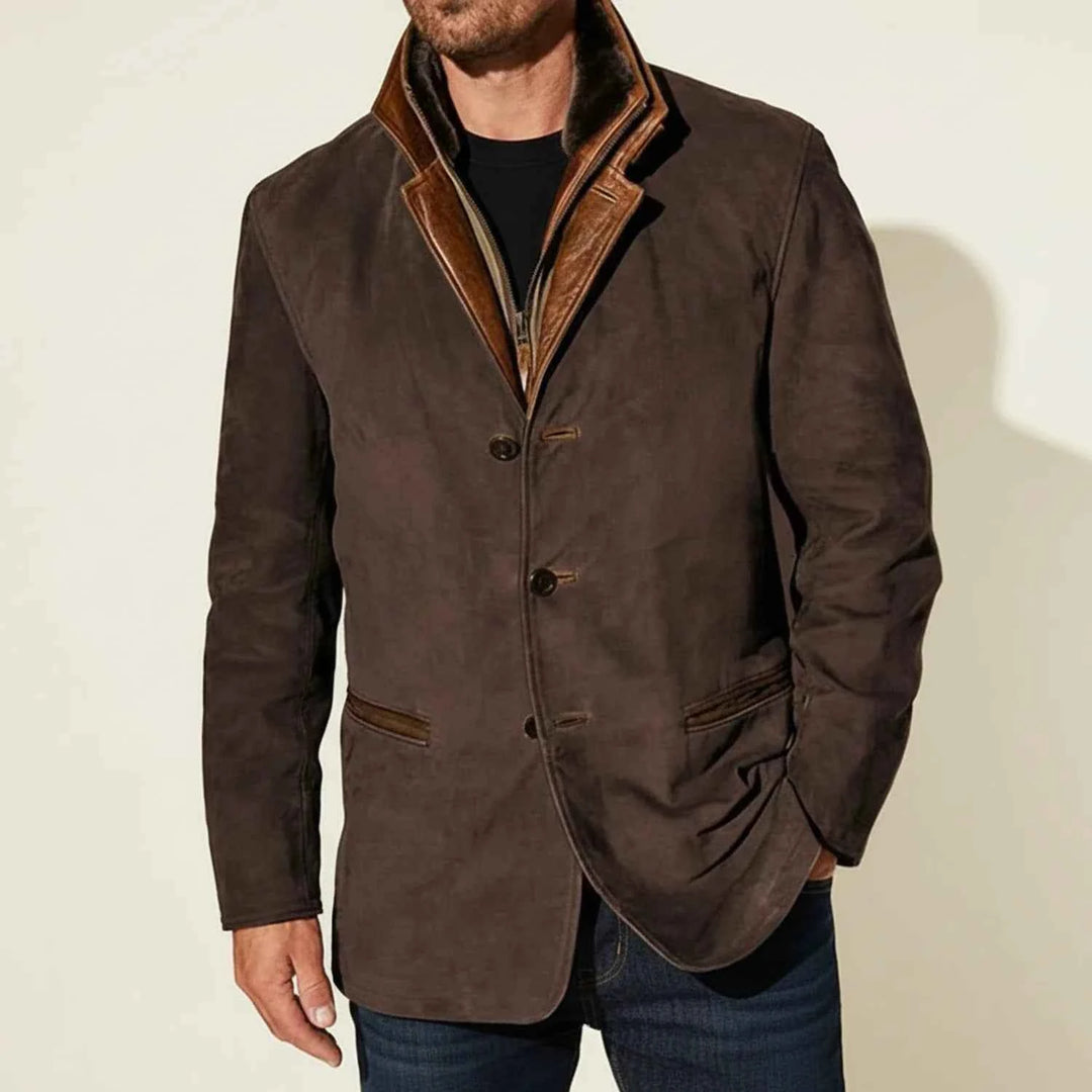 Men's Suede Style Blazer Jacket Dark Brown