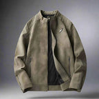 Men's Suede Polyester Stand Collar Pockets Solid Brown Winter Jacket Green