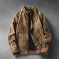 Men's Suede Polyester Stand Collar Pockets Solid Brown Winter Jacket Brown