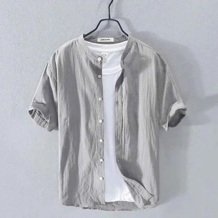 Men's Summer Band Collar Shirt Gray
