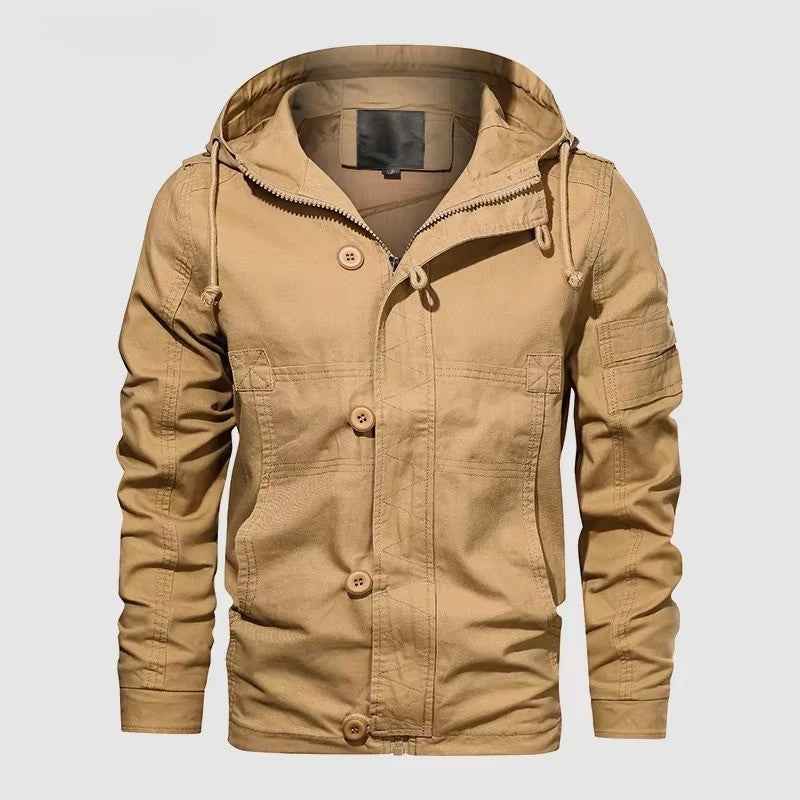 Men's Tactical Hooded Jacket - Versatile Outdoor Gear Khaki