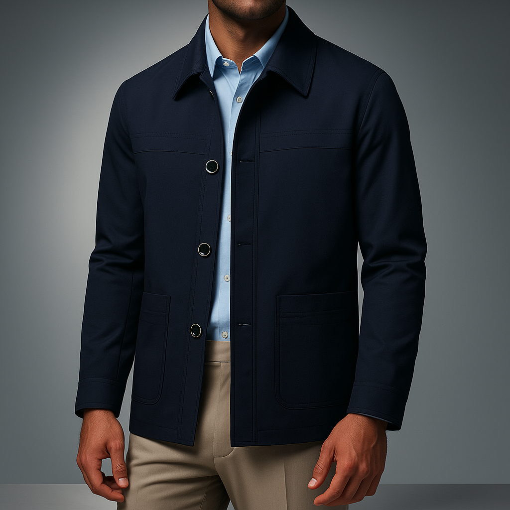 Men's Polyester Coat Slim Fit Pockets Khaki Winter Button Closure Navy Blue
