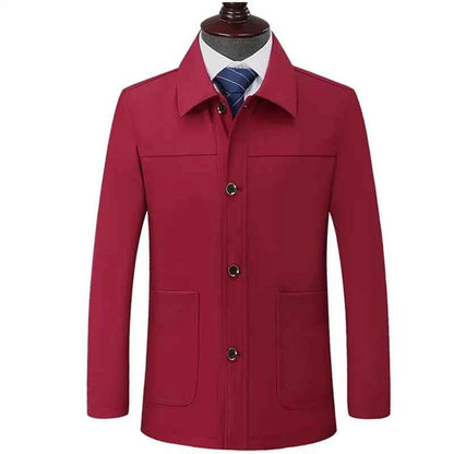Men's Polyester Coat Slim Fit Pockets Khaki Winter Button Closure