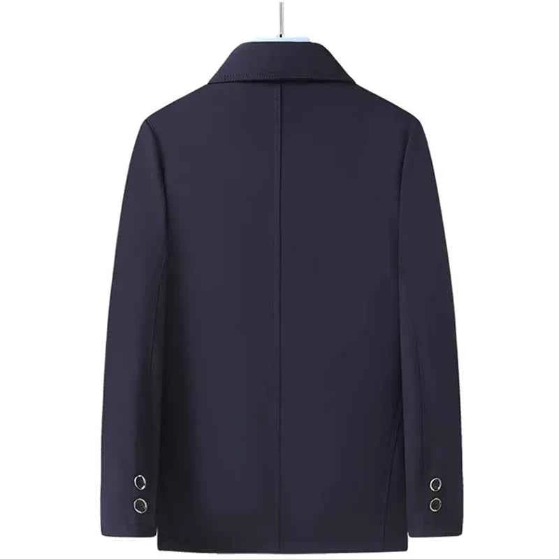 Men's Polyester Coat Slim Fit Pockets Khaki Winter Button Closure