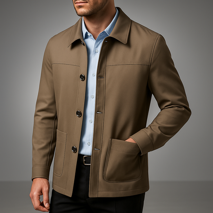 Men's Polyester Coat Slim Fit Pockets Khaki Winter Button Closure Khaki