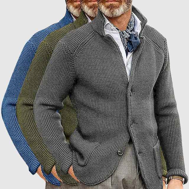 Men's Tailored Cardigan with Button Front and Patch Pockets