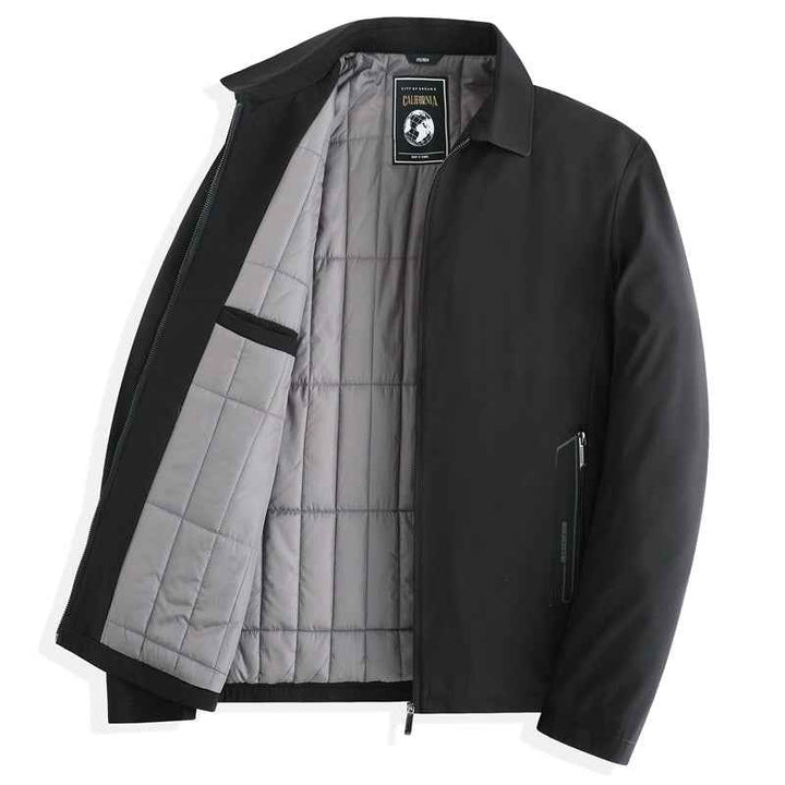 Men's Tailored Fit Jacket – Padded Lining, Lapel Collar, Zipper Closure Black