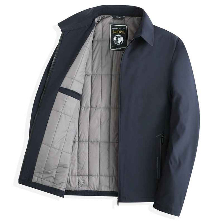 Men's Tailored Fit Jacket – Padded Lining, Lapel Collar, Zipper Closure Navy Blue