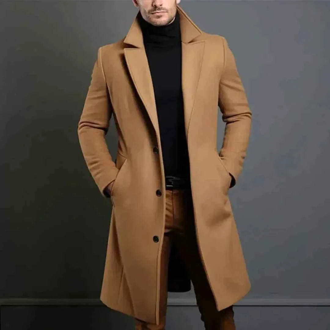 Men's Tailored Longline Wool Overcoat Beige