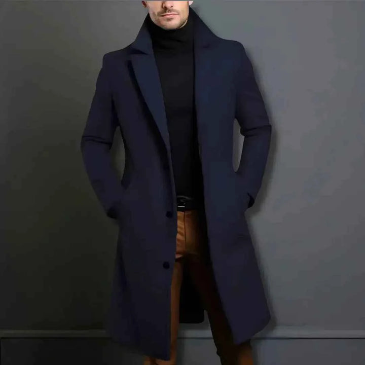 Men's Tailored Longline Wool Overcoat Navy
