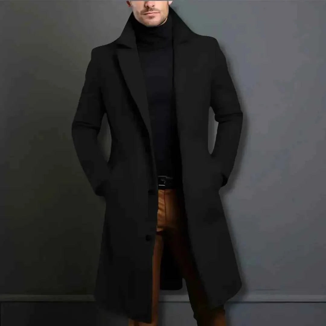 Men's Tailored Longline Wool Overcoat Black