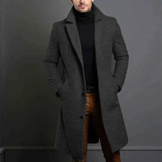 Men's Tailored Longline Wool Overcoat Dark Gray