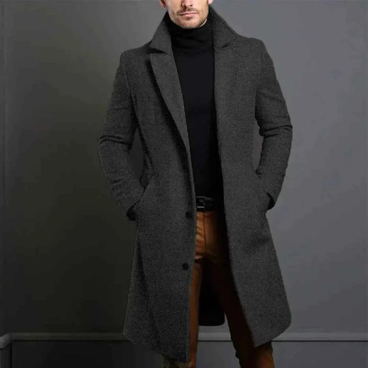 Men's Tailored Longline Wool Overcoat Dark Gray