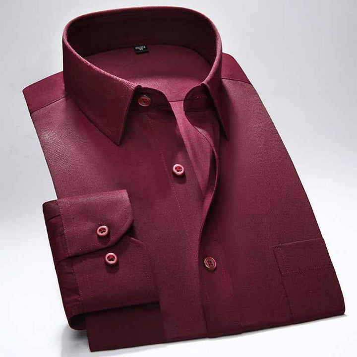 Men's Tailored Oxford Shirt with Button Front Chest Pocket Red