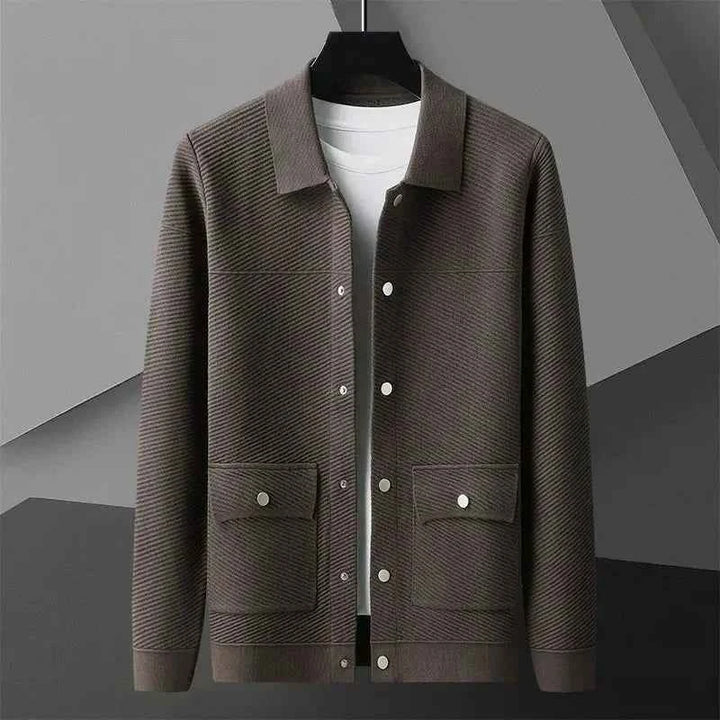 Men's Textured Knit Wool Jacket Brown