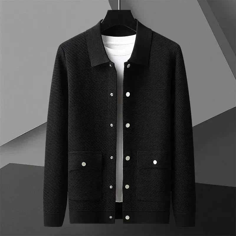 Men's Textured Knit Wool Jacket Black