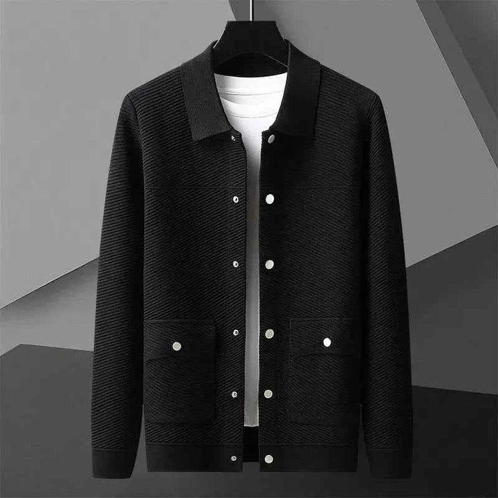 Men's Textured Knit Wool Jacket Black
