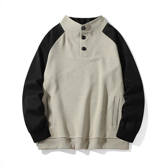 Men's Knit Ribbed Insulated Buttons Collar Solid Apricot Pullover