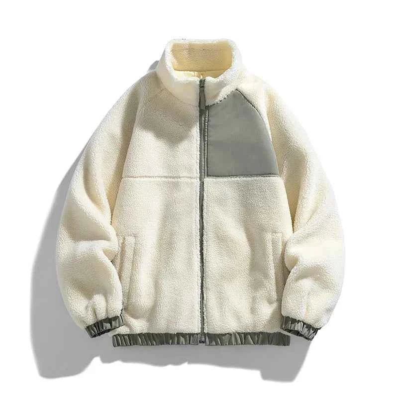 Men's Polyester Jacket Regular Solid Zip Closure Black Winter White