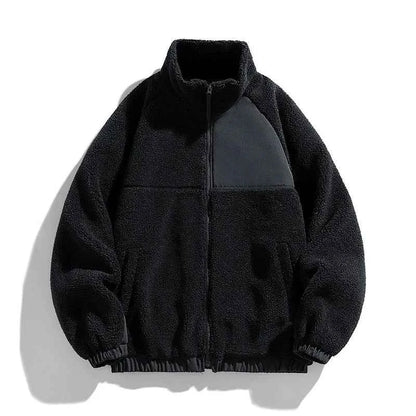 Men's Polyester Jacket Regular Solid Zip Closure Black Winter