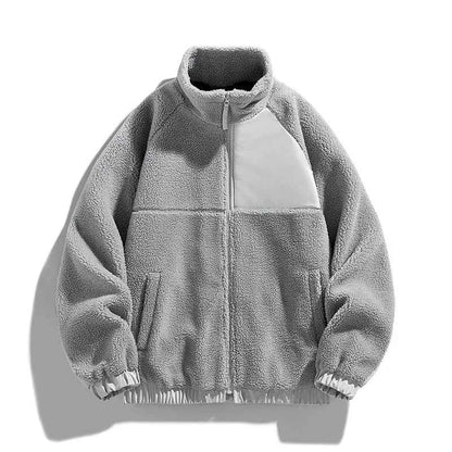 Men's Polyester Jacket Regular Solid Zip Closure Black Winter Gray