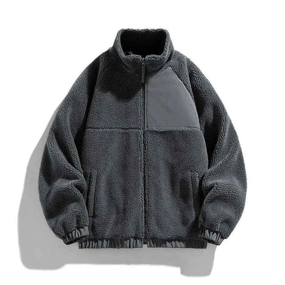 Men's Polyester Jacket Regular Solid Zip Closure Black Winter Dark Grey