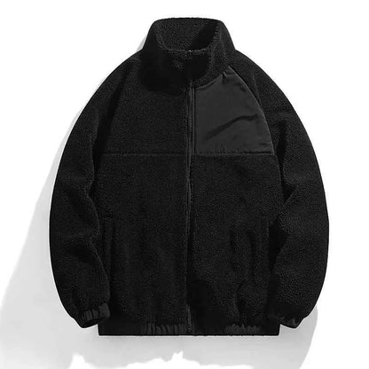 Men's Polyester Jacket Regular Solid Zip Closure Black Winter Black