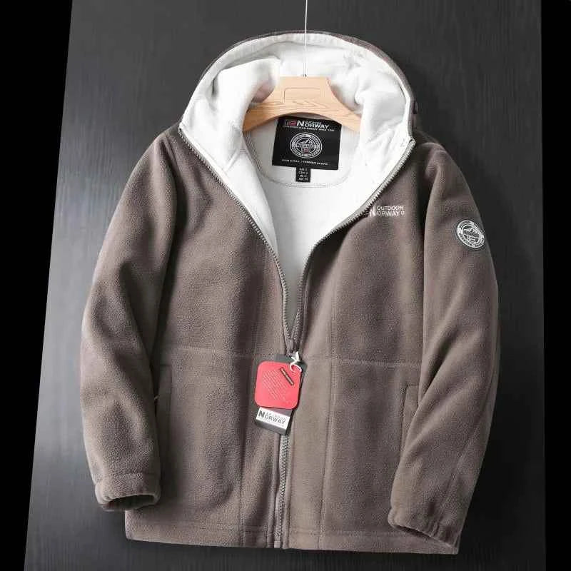 Men's Wool Jacket Solid Hood Red Winter Khaki Khaki