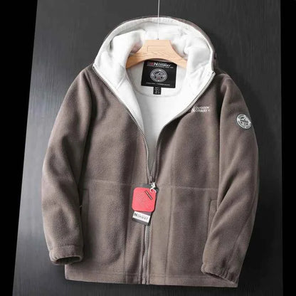 Men's Wool Jacket Solid Hood Red Winter Khaki Khaki
