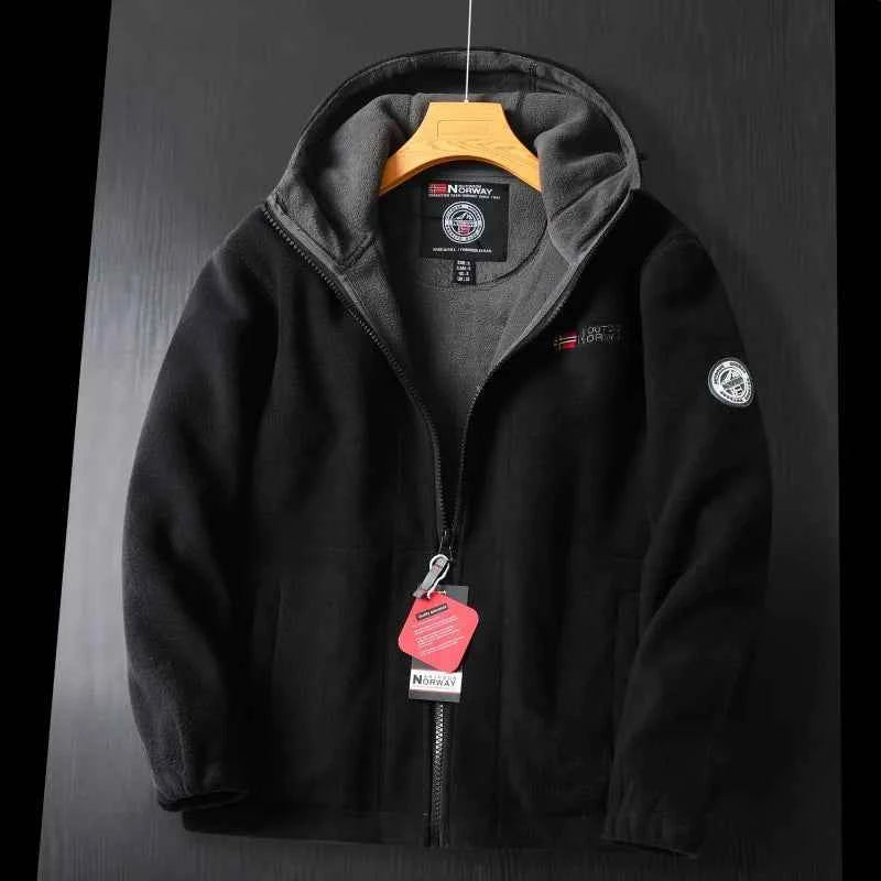 Men's Wool Jacket Solid Hood Red Winter Khaki Black