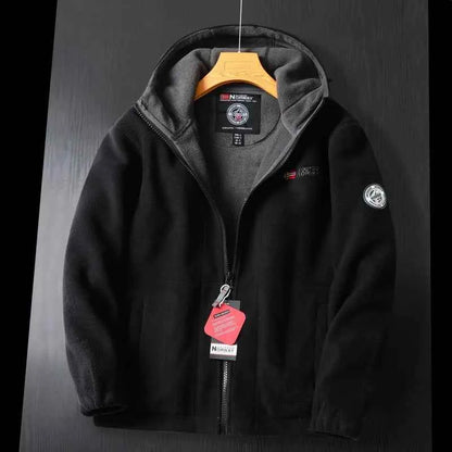 Men's Wool Jacket Solid Hood Red Winter Khaki Black