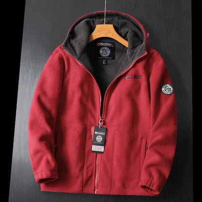 Men's Wool Jacket Solid Hood Red Winter Khaki Red