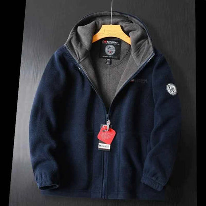 Men's Wool Jacket Solid Hood Red Winter Khaki Blue