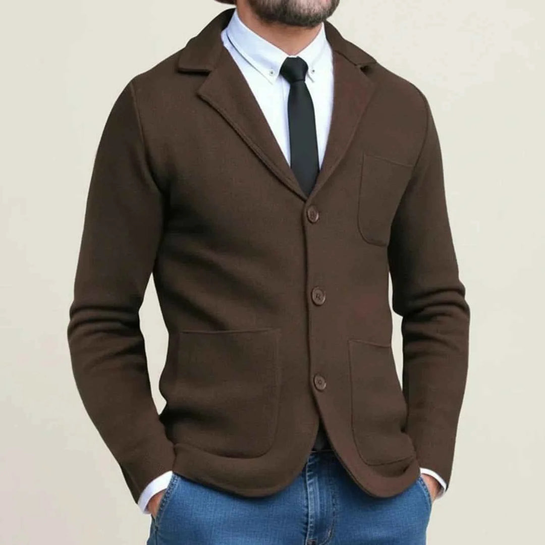 Men's Three-Button Blazer Jacket Dark Brown