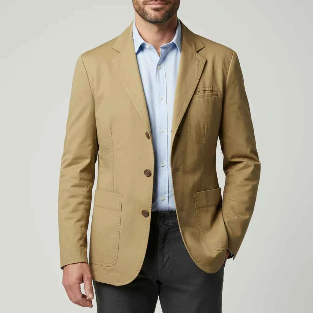 Men's Three-Button Casual Blazer Khaki