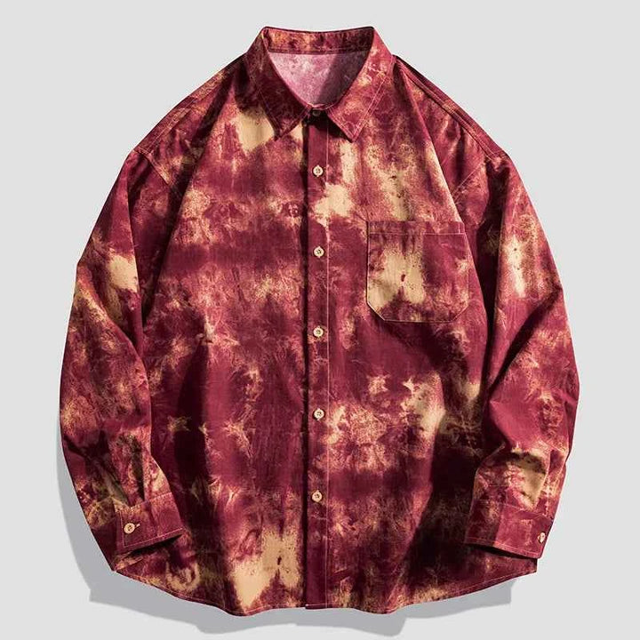 Men's Tie-Dye Button-Up Shirt Red