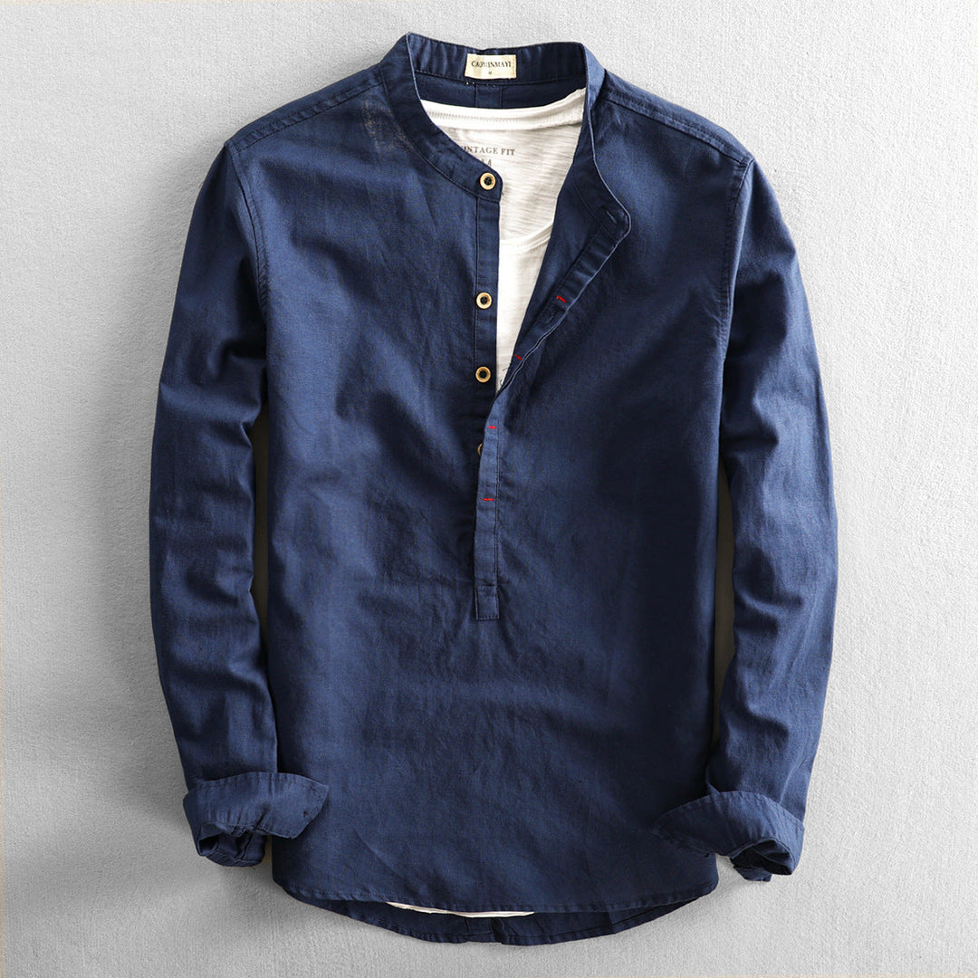 Men's Trendy Linen Shirt Navy Blue