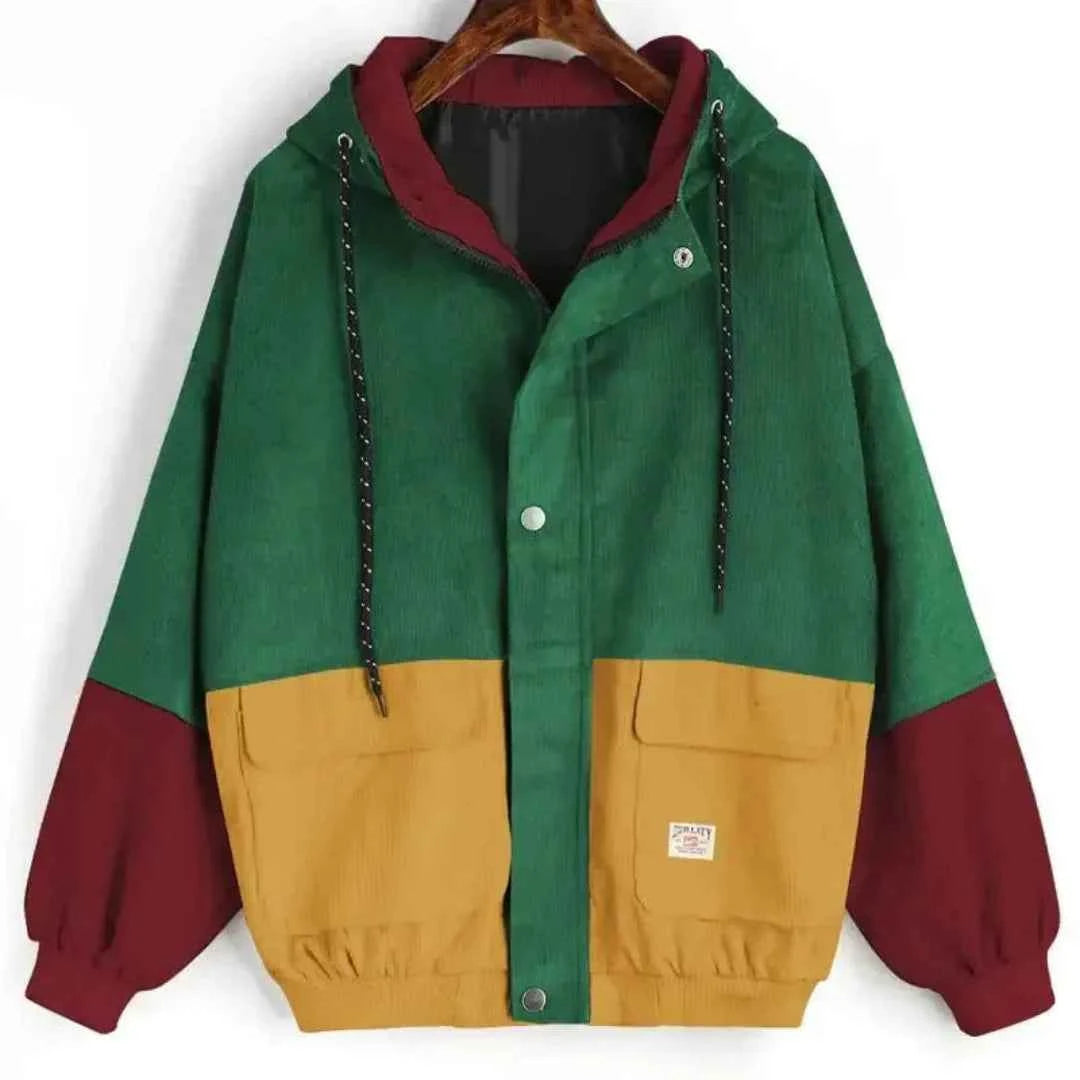 Men's Tri-Color Corduroy Patchwork Jacket Burgundy