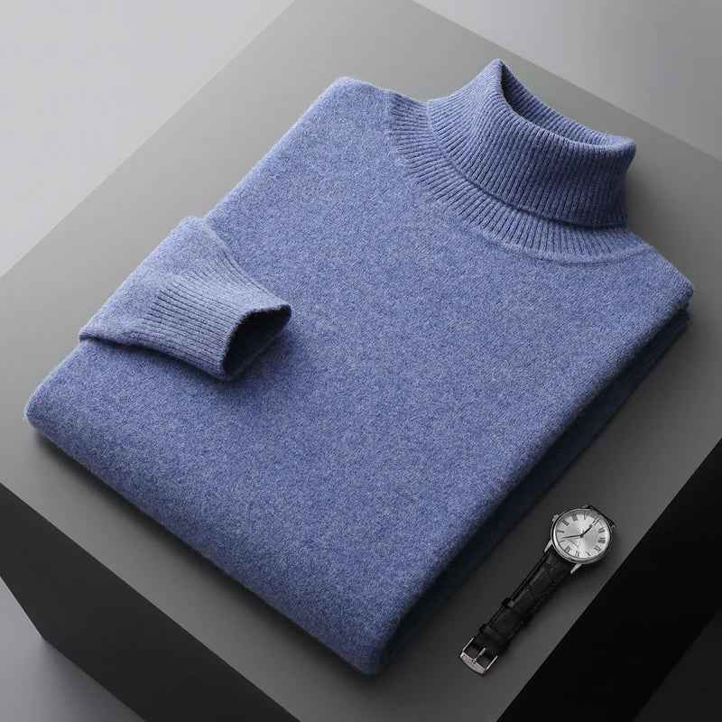 Men's Turtleneck Sweater - Classic Style and Comfort Blue