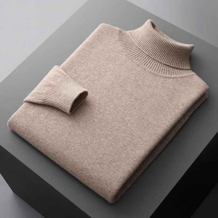 Men's Turtleneck Sweater - Stylish and Cozy Knit Light Brown