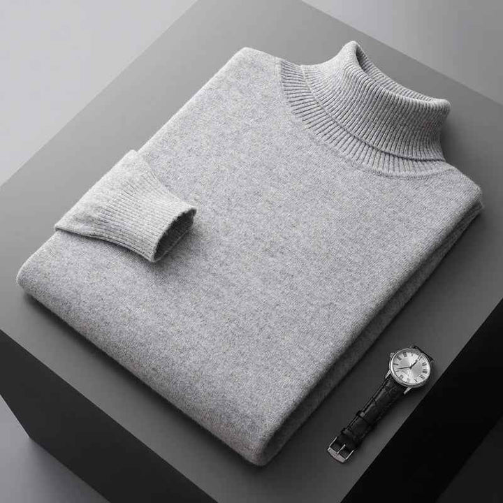 Men's Turtleneck Sweater - Stylish and Cozy Knit Light Gray