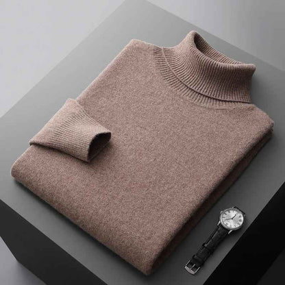 Men's Wool Sweater Relaxed Fit Blue Winter Light Brown Turtleneck Dark Brown