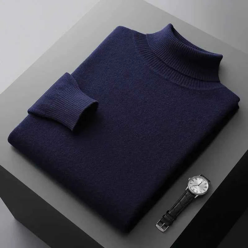 Men's Turtleneck Sweater - Stylish and Cozy Knit Navy Blue