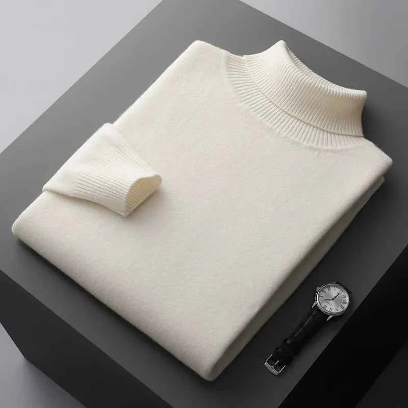Men's Turtleneck Sweater - Stylish and Cozy Knit White