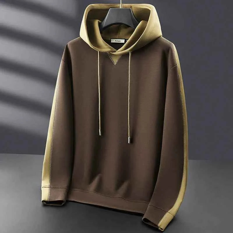 Men's Two-Tone Hoodie – Relaxed Fit – Cotton Blend – Drawstring Hood – Long Sleeve Brown